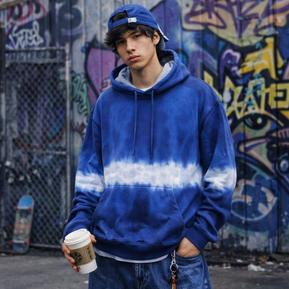 Sun + Stone Blue Shibori Hoodie L Tie Dye Streetwear Y2K Vibe NWT